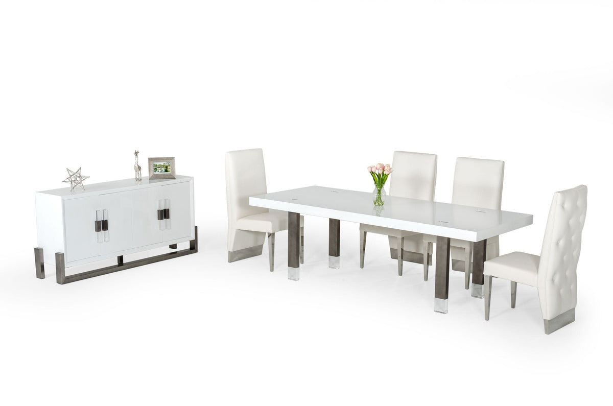 Sonoma Modern White Gloss & Stainless Steel Dining Table