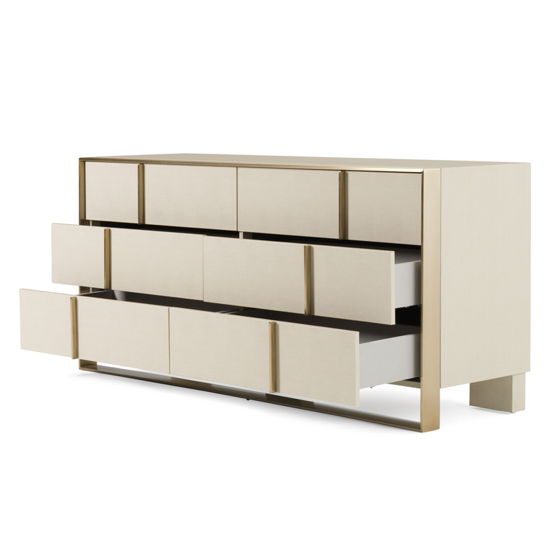Elidi Modern Beige Shagreen & Brushed Brass Dresser