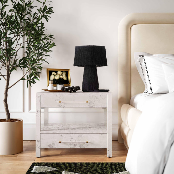 Blythe White Burl Nightstand - Luxury Living Collection