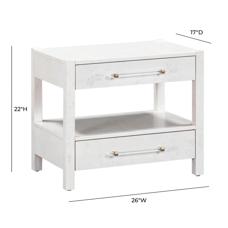 Blythe White Burl Nightstand - Luxury Living Collection