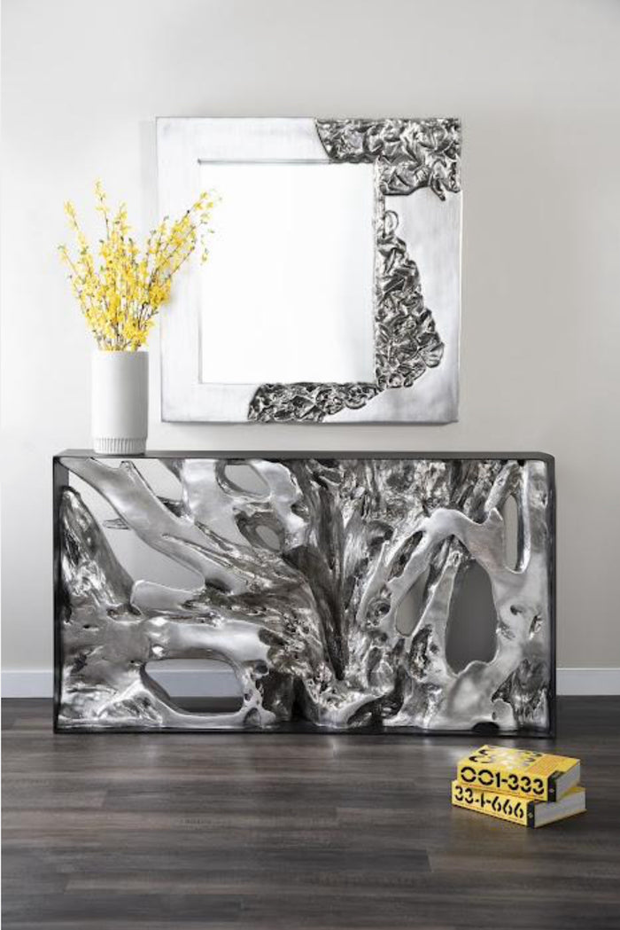 Mars 39" Black & Silver Leaf Modern Square Mirror