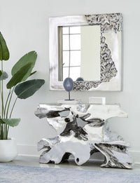 Mars 39" Black & Silver Leaf Modern Square Mirror