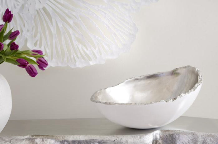 Egg White and Silver Leaf Decorative Bowl
