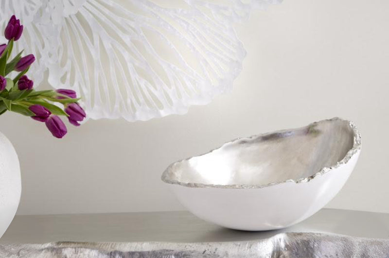 Egg White and Silver Leaf Decorative Bowl