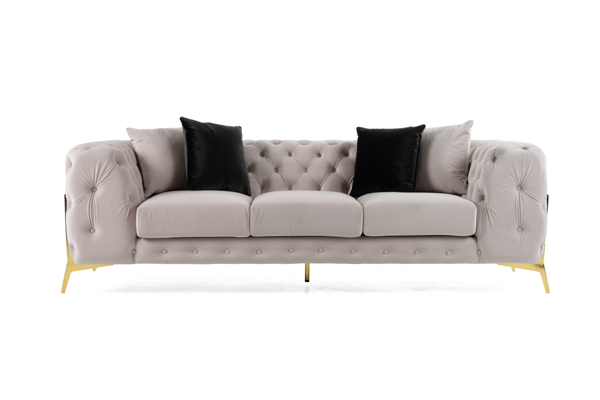 Bronte Light Beige Velvet Transitional Sofa