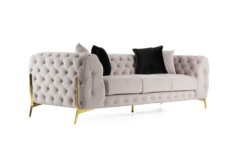 Bronte Light Beige Velvet Transitional Sofa