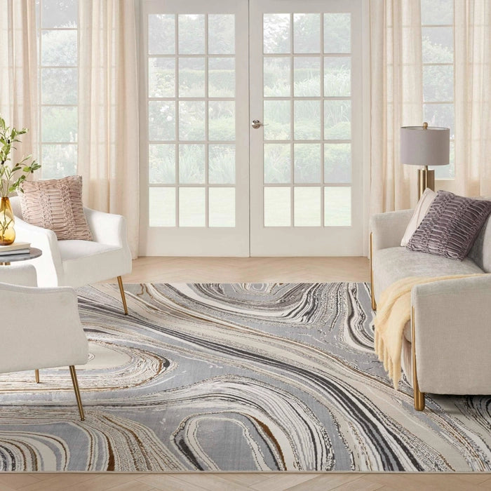 Glam Grey/Gold Modern Curves Area Rug - Elegance Collection