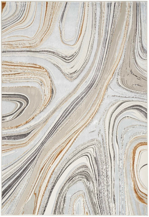 Glam Grey/Gold Modern Curves Area Rug - Elegance Collection