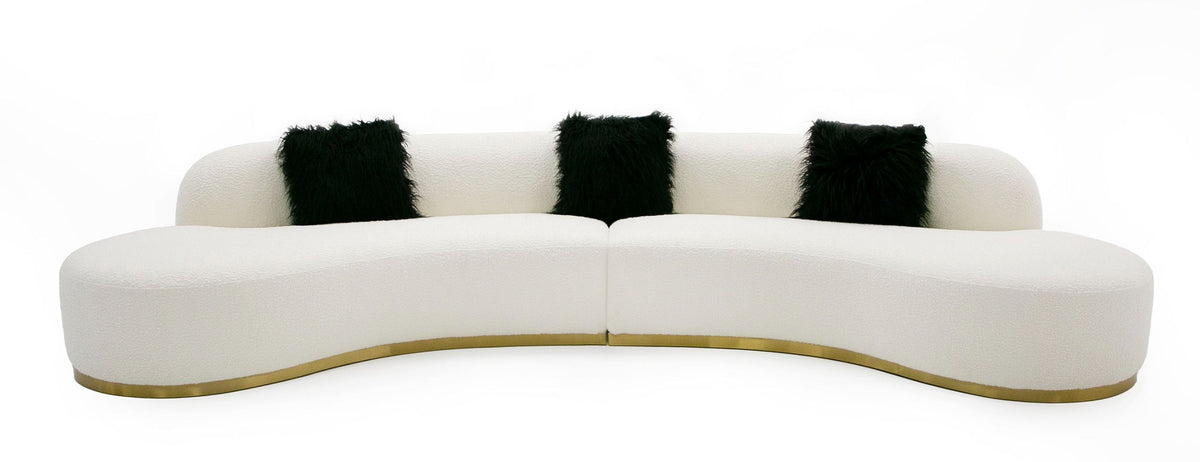 Giovanni Curved Off White Sectional Sofa With Black Pillows