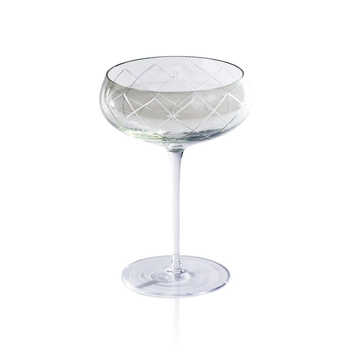 Audrey Green Luster Hand Etched Martini/Champagne Glass  - Set of 8
