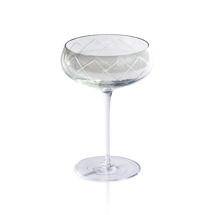 Audrey Green Luster Hand Etched Martini/Champagne Glass  - Set of 8