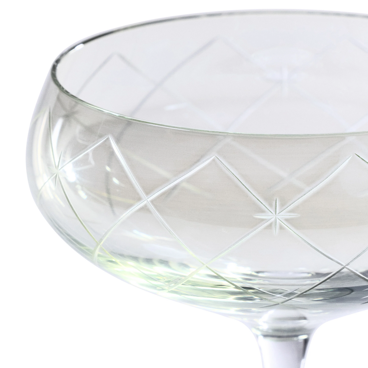 Audrey Green Luster Hand Etched Martini/Champagne Glass  - Set of 8