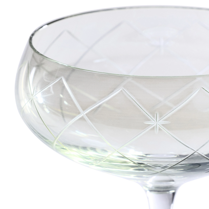 Audrey Green Luster Hand Etched Martini/Champagne Glass  - Set of 8