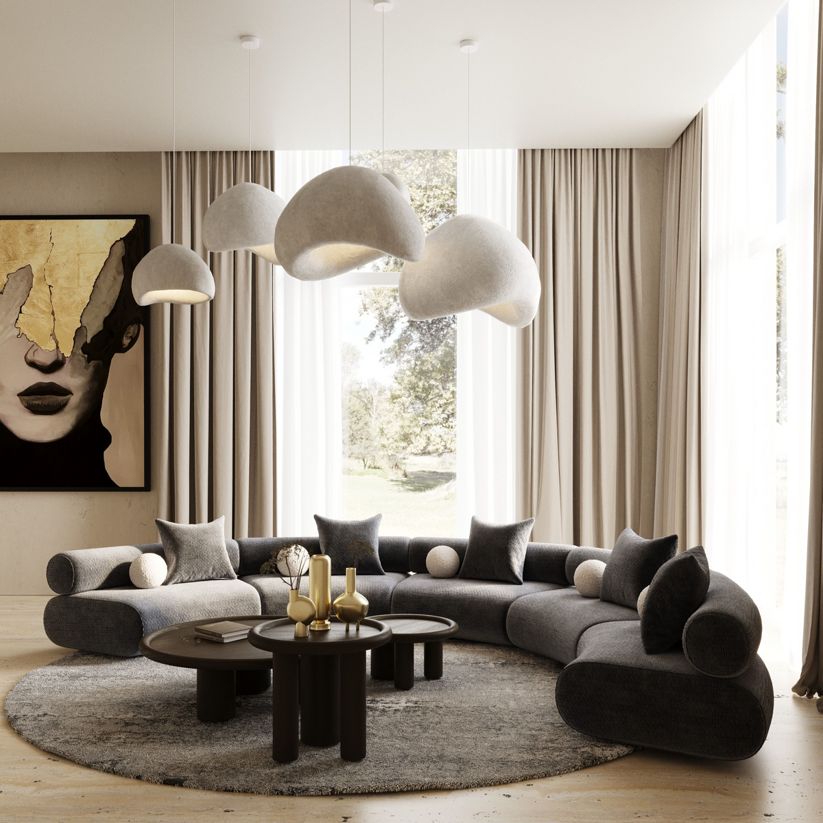 Evelyn 5 Piece Dark Grey Curved Modular Sectional Sofa