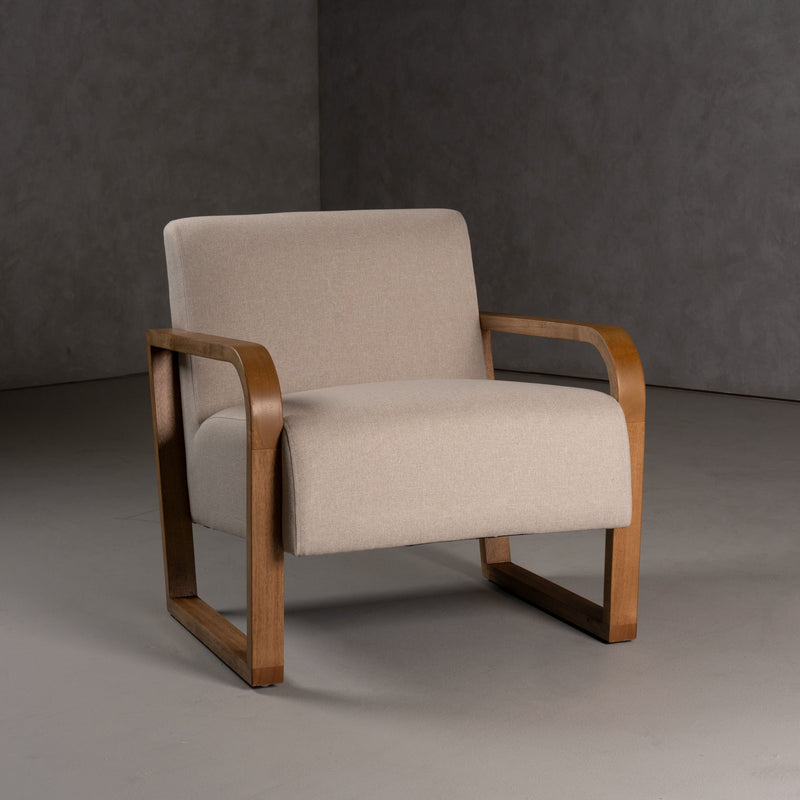 Vasser Mid-Century Modern Beige Linen + Chestnut Accent Chair