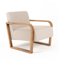 Vasser Mid-Century Modern Beige Linen + Chestnut Accent Chair