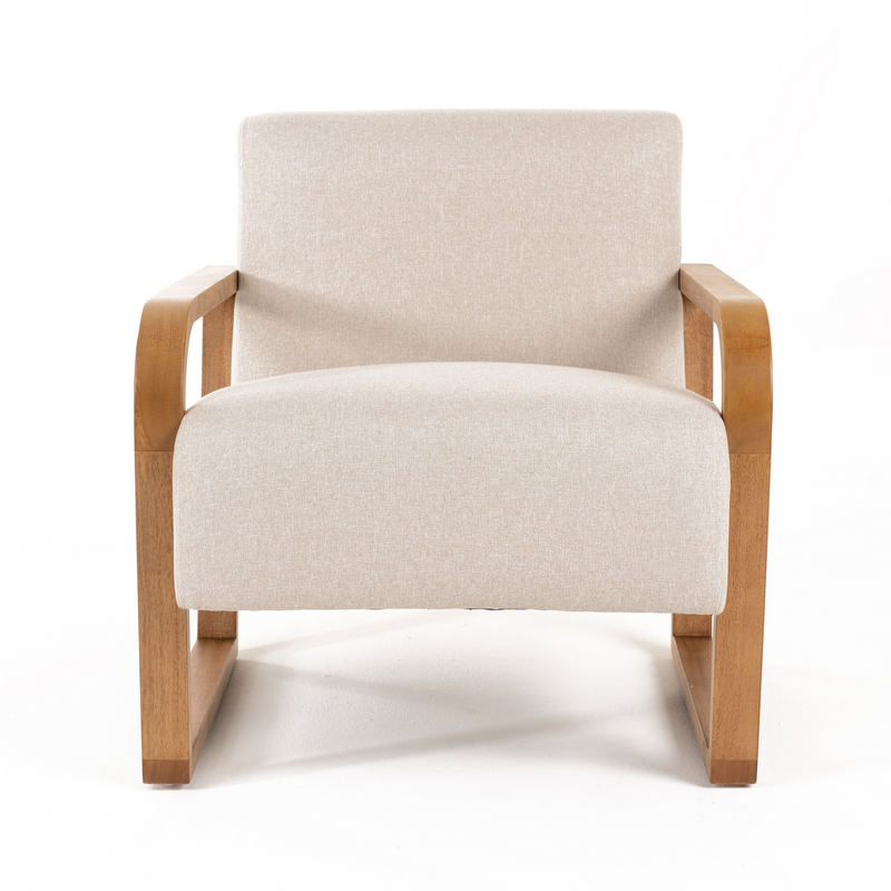 Vasser Mid-Century Modern Beige Linen + Chestnut Accent Chair