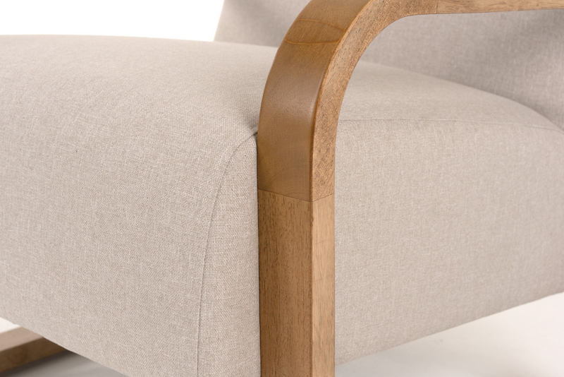 Vasser Mid-Century Modern Beige Linen + Chestnut Accent Chair