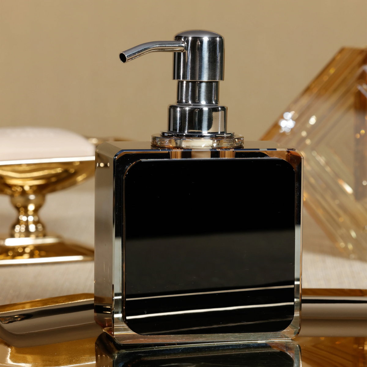 Julienne Crystal Amber & Black Soap Dispenser - Set of 2