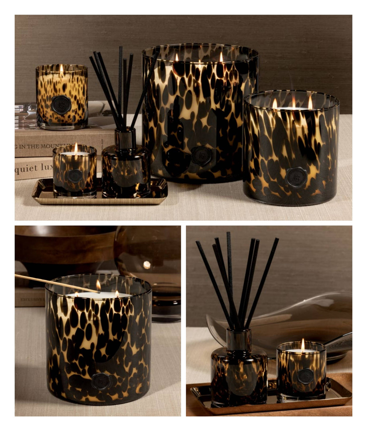 Opal Glass Five-Wick Candle Jar Amber & Black/ Cedar Leaf & Hinoki Cypress (Set of 2)