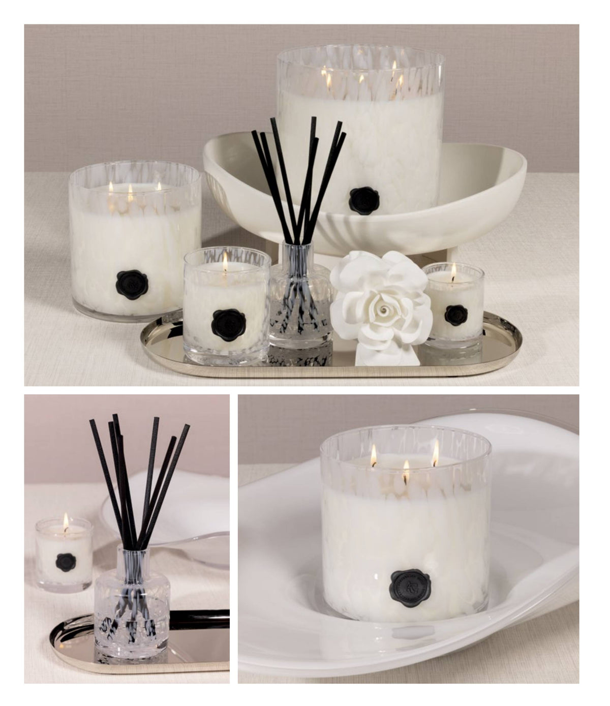 Opal Glass Five-Wick Candle Jar White/Gardenia (Set of 2)
