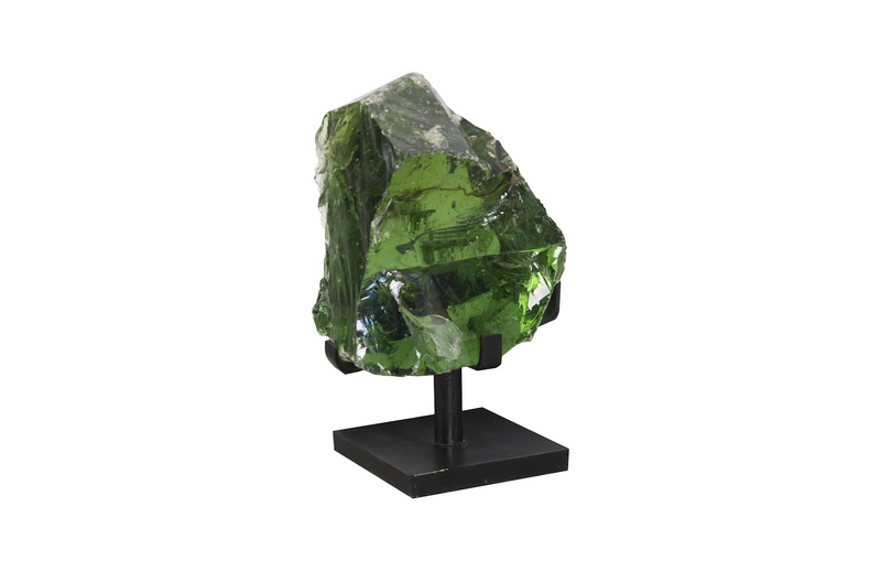 Luminous Green Glass Sculpture, On Base