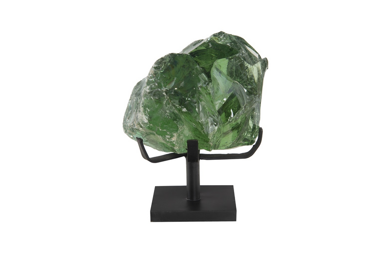 Luminous Green Glass Sculpture, On Base