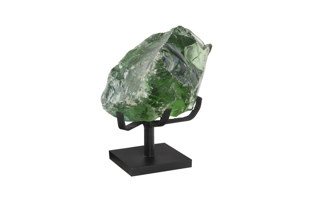 Luminous Green Glass Sculpture, On Base