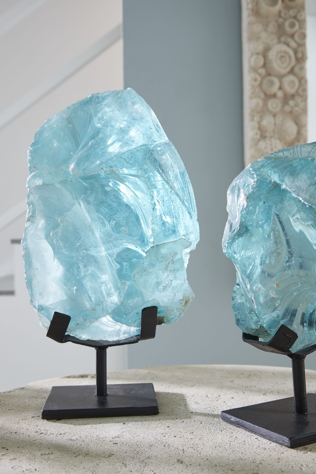 Luminous Blue Glass Sculpture, On Base