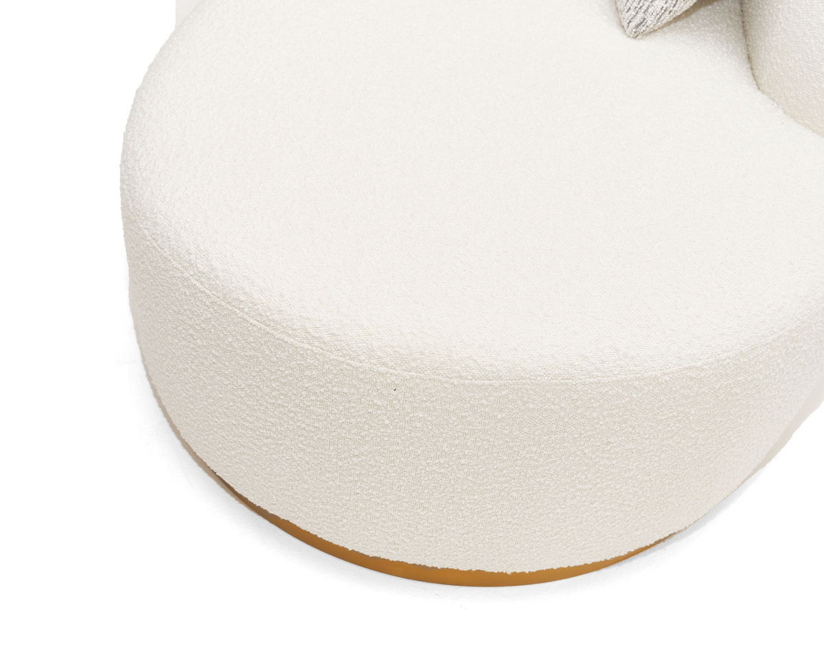 Giovanni Curved White Sectional Sofa With Beige Pillows