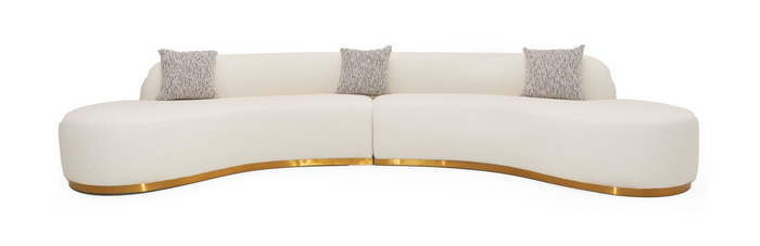 Giovanni Curved White Sectional Sofa With Beige Pillows