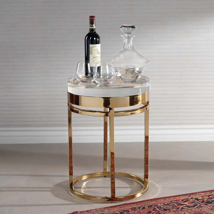 Leighton Lucite & Polished Gold Accent Table