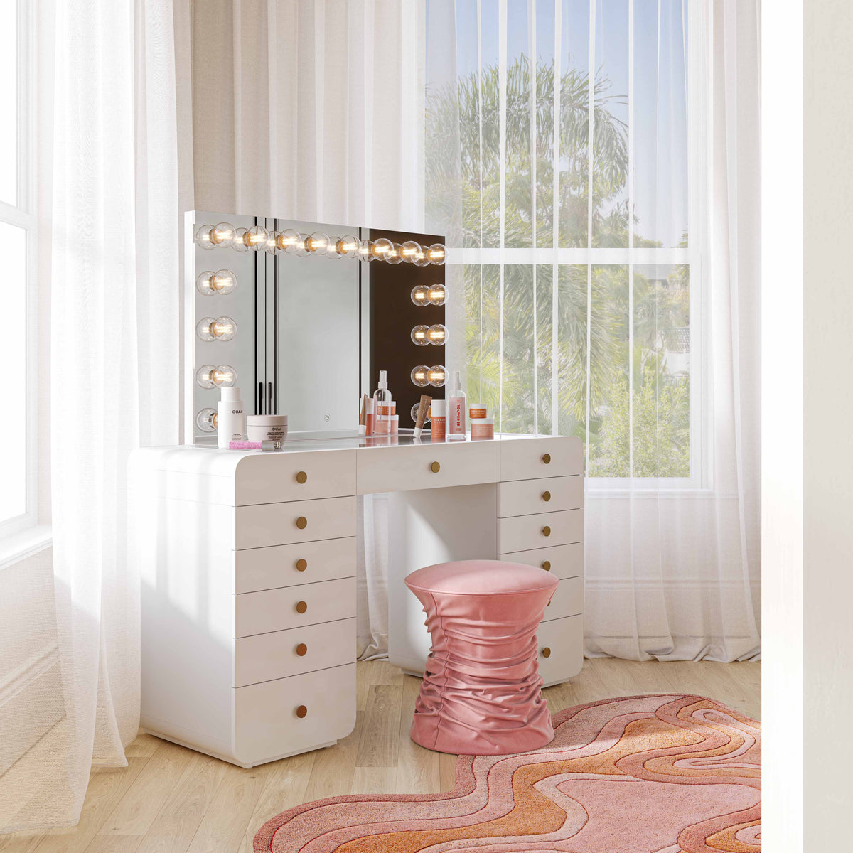 Hollywood White Desk with Vanity Mirror (2 Sizes Available)