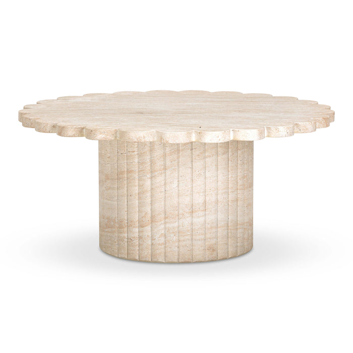 Petals Washed Travertine Finish Indoor / Outdoor 36" Round Coffee Table