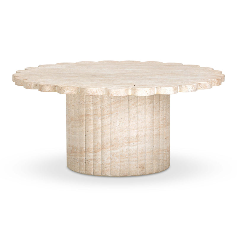 Petals Washed Travertine Finish Indoor / Outdoor 36" Round Coffee Table