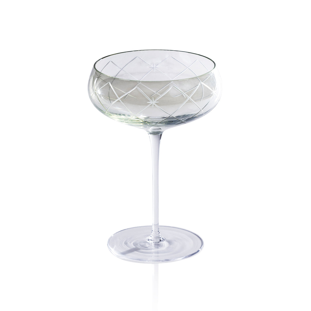 Audrey Green Luster Hand Etched Martini/Champagne Glass  - Set of 8