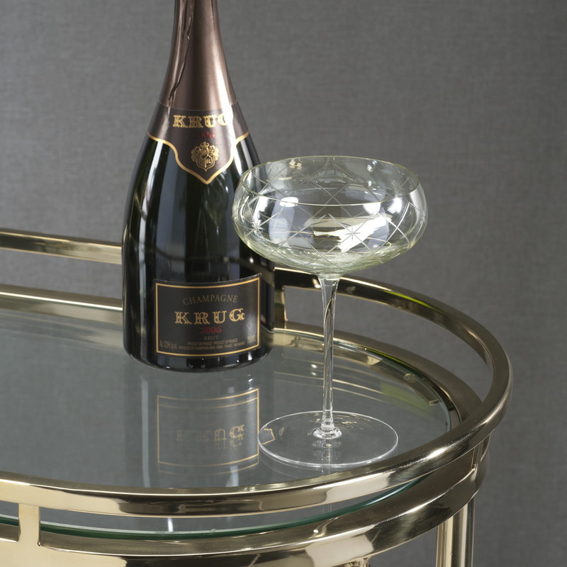 Audrey Green Luster Hand Etched Martini/Champagne Glass  - Set of 8