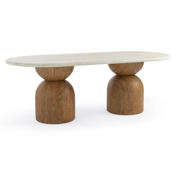 Taylor Travertine Concrete Indoor / Outdoor 87" Oval Dining Table