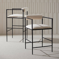 Barbana White Performance Fabric & Natural Iron Counter Stool (Set of 2)