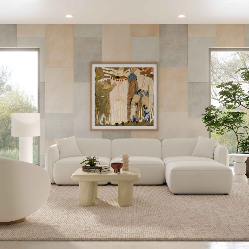 Travie 111" Sand Upcycled Linen 4-Piece Modular Sectional