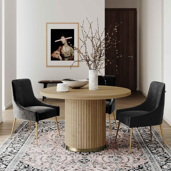 Davion 47" Natural Ash Wood & Gold Round Dining Table - Luxury Living Collection