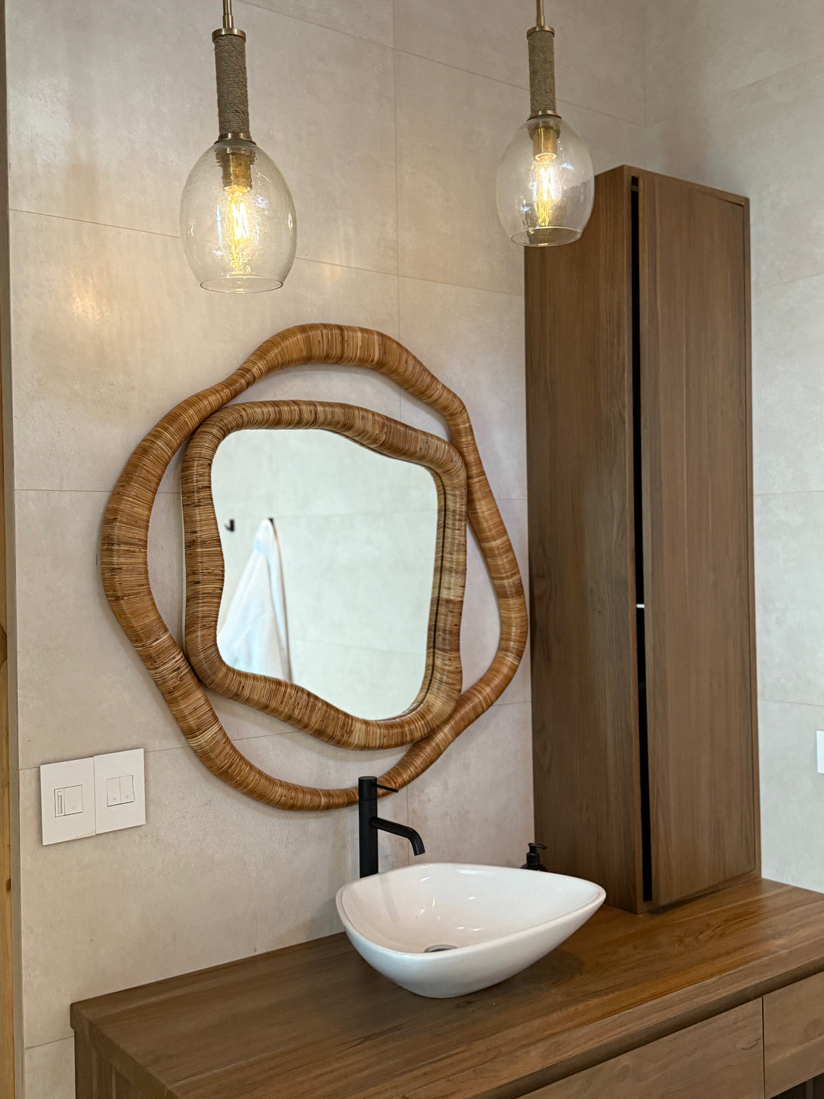 Tia 38" Natural Rattan Hand Wrapped Mirror