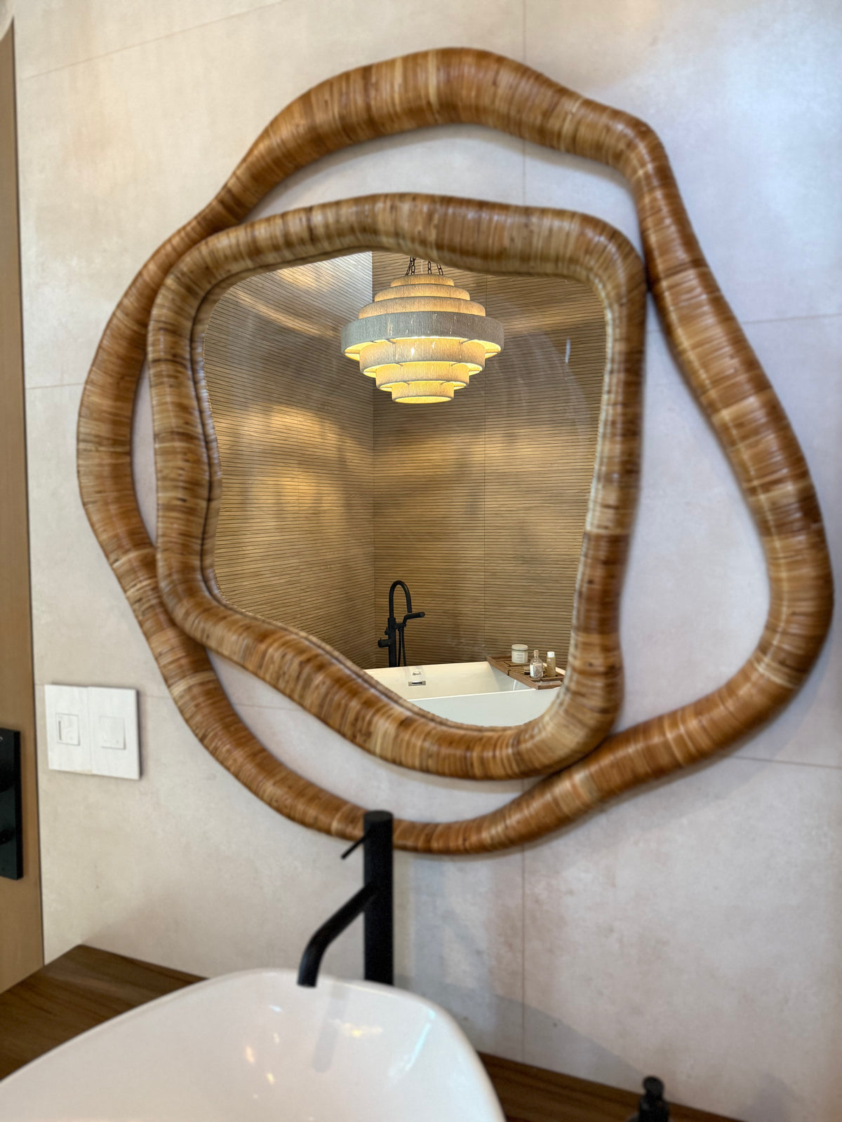 Tia 38" Natural Rattan Hand Wrapped Mirror