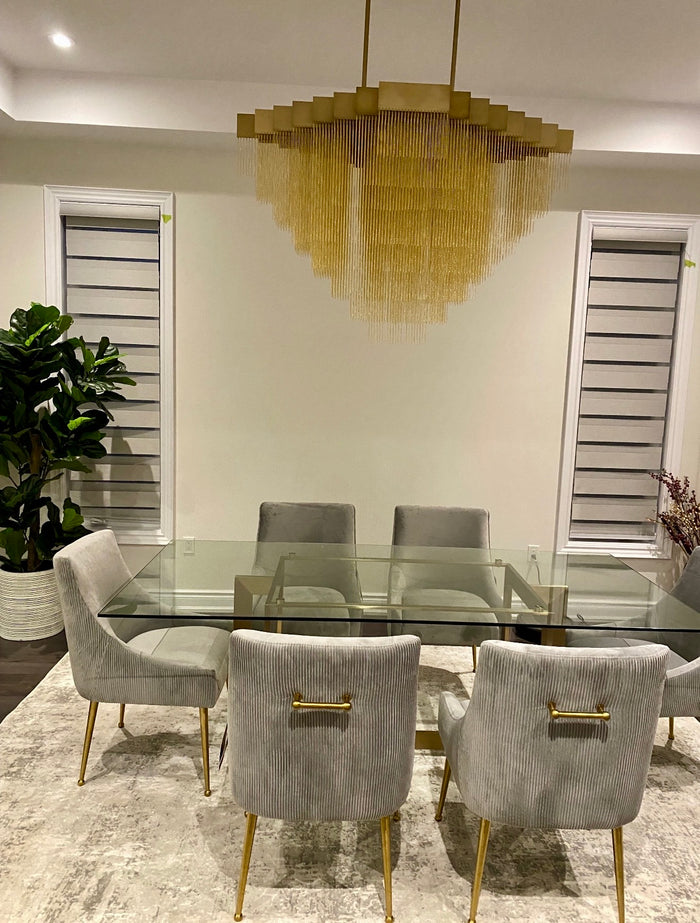 Prado Light Grey Pleated Velvet With Gold Frame Chair - Luxury Living Collection