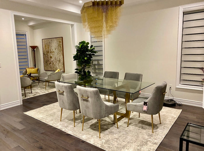 Elspeth 79" Modern Glass & Brass Dining Table