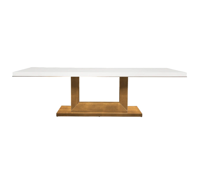 Floris 105" White Gloss Dining Table - Gold Leaf Base