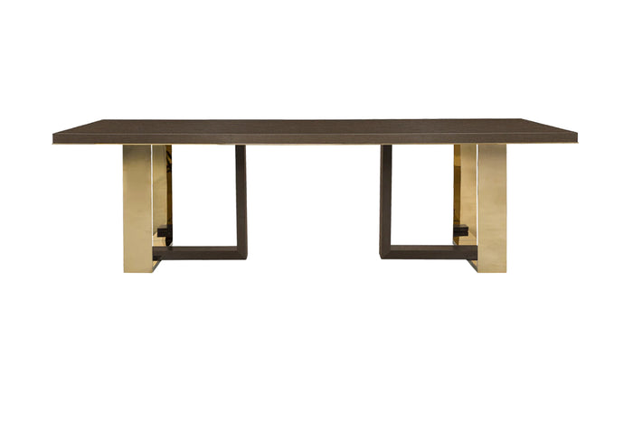 Riviera 105" Brown Pearl Wood Dining Table - Satin Brass Base
