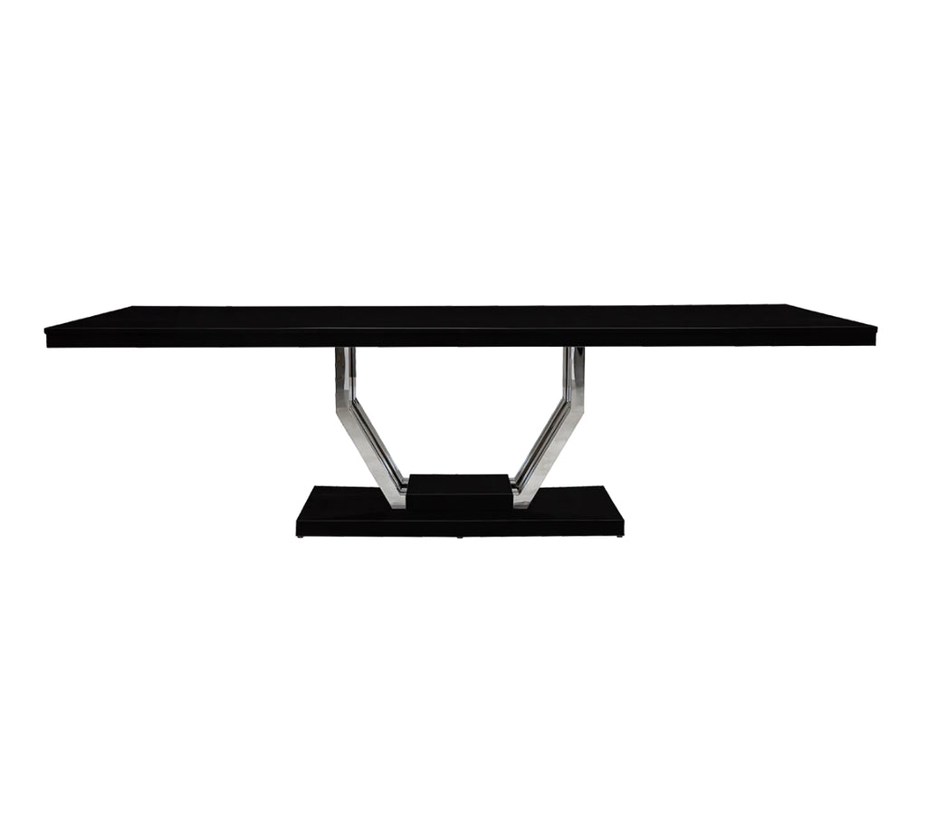 Playa 105" Black Gloss Dining Table - Polished Stainless Steel Base