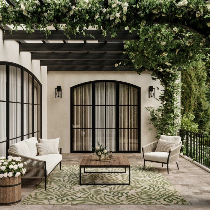 Annaleisa Indoor/Outdoor Ivory & Green Leaves Area Rug - Elegance Collection