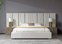 Ivo Modern White Bonded Leather & Gold Bed